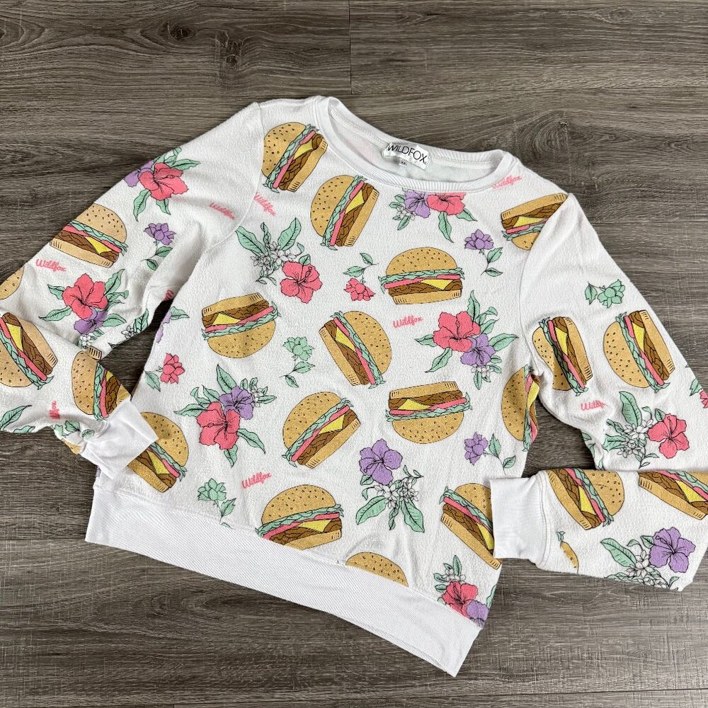 Wildfox Hamburger Cheeseburger Baggy Beach Jumper Sweatshirt Size Medium